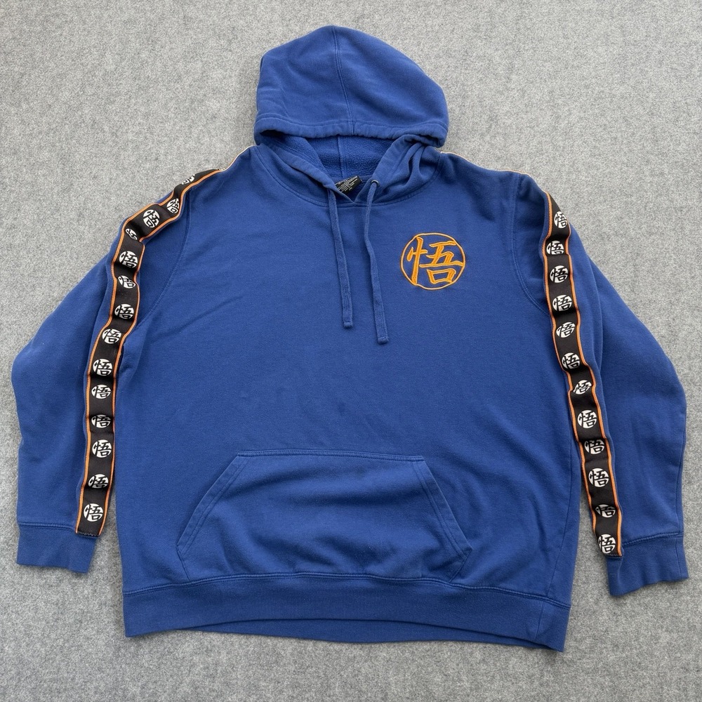 Dragon Ball Z Goku Hoodie Mens 2XL Blue Embroidered Kanji Anime Pullover